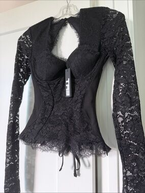 TR3 Lace Corset Top with Underwire Bustier Sheer Long Sleeve Size XS New